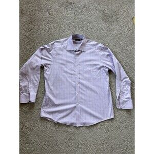 Club Room Mens 16.5 34/35 Regular Fit Pinpoint Purple Plaid Dress Shirt